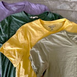 Four short sleeve T-shirts. Spring colors.